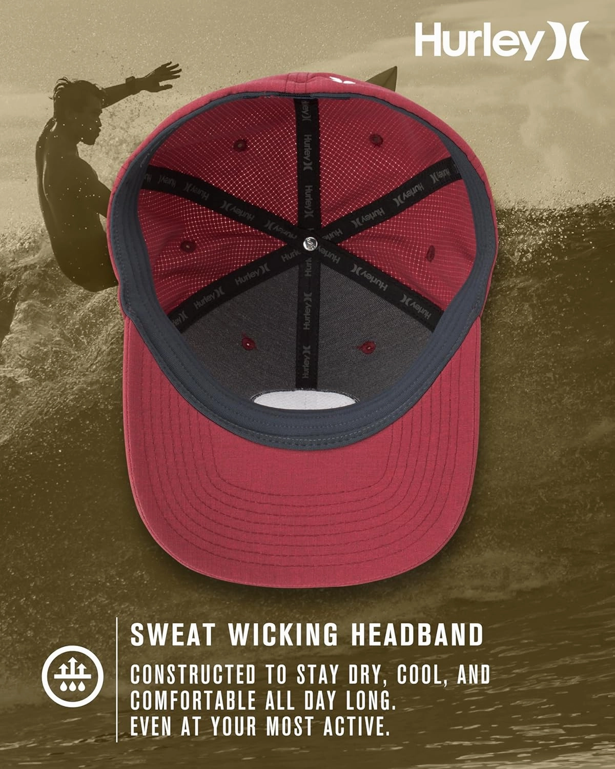 Hurley Men's Caps - Flexfit and Quick-Dry Phantom Baseball Caps for Men with Sweatband - Classic Mens Trucker Hats (S-XL)