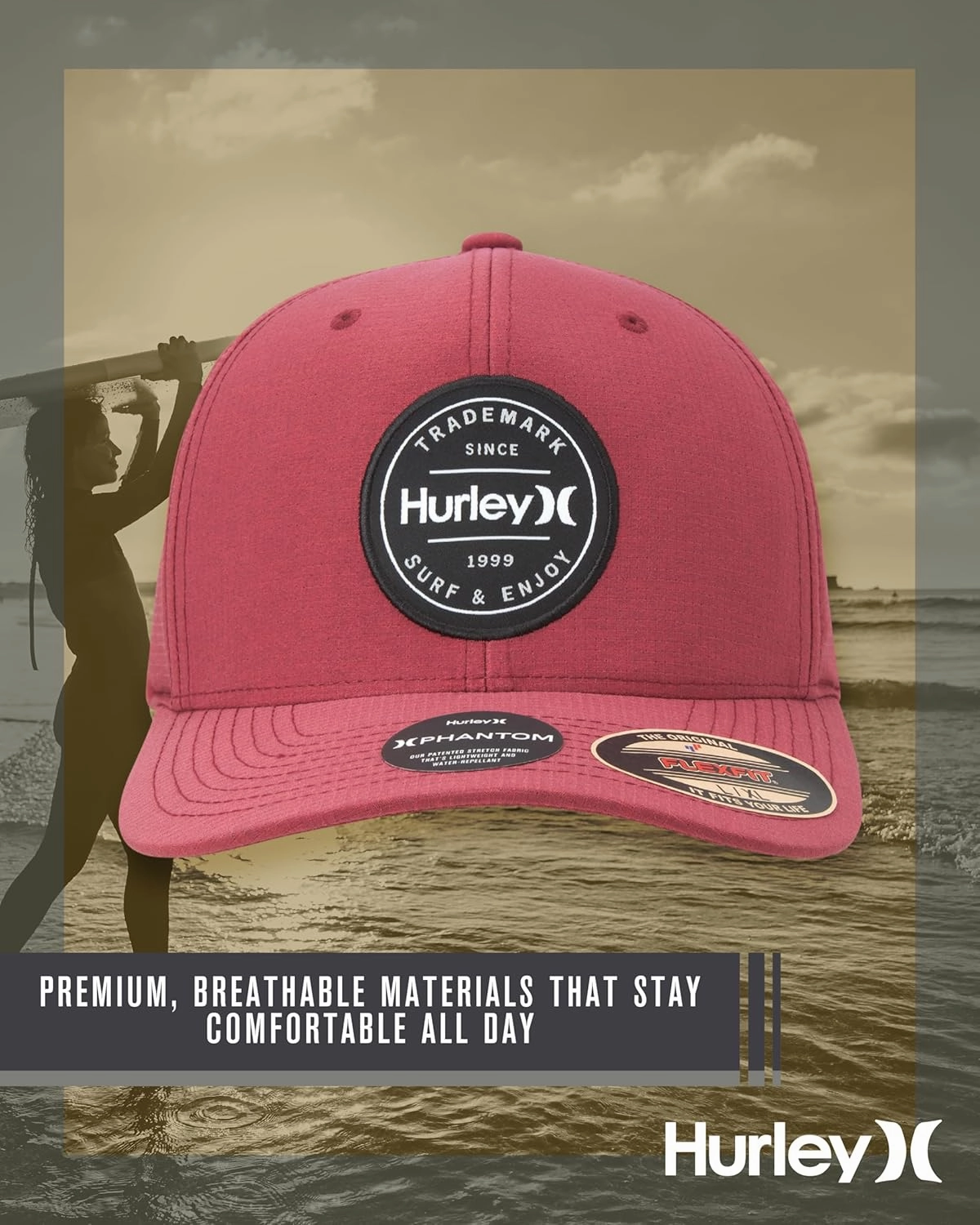 Hurley Men's Caps - Flexfit and Quick-Dry Phantom Baseball Caps for Men with Sweatband - Classic Mens Trucker Hats (S-XL)
