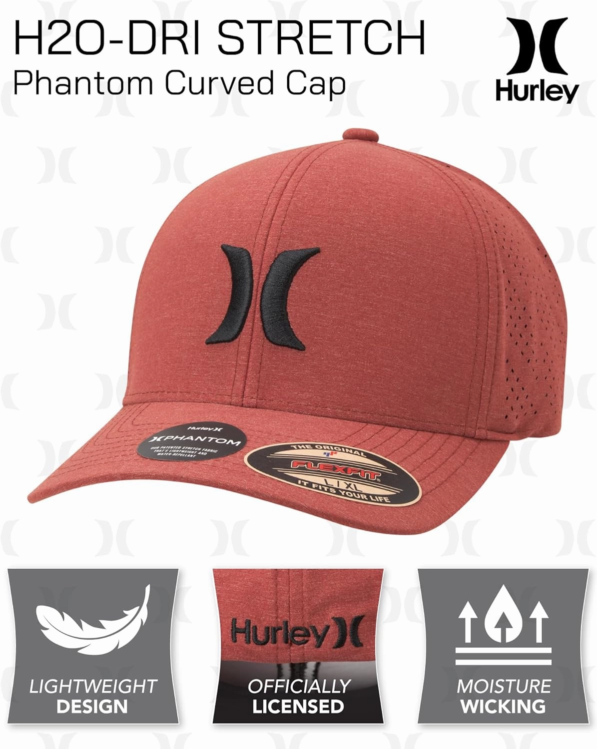 Hurley Men's Caps - Flexfit and Quick-Dry Phantom Curved Baseball Caps for Men - Classic Mens Trucker Hats (S-XL)