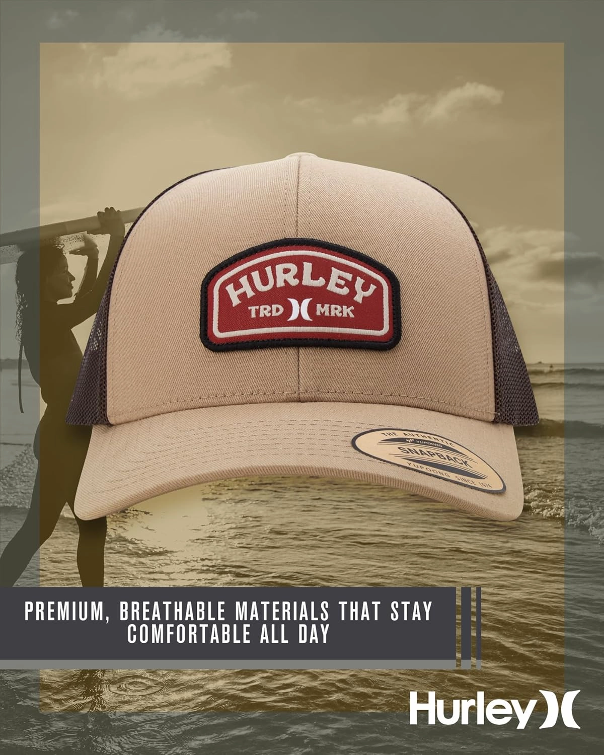 Hurley Men's Trucker Hat - Curved Bill Regular Fit Left Coast Baseball Cap for Men - Snap Back Mesh Panel Ball Cap