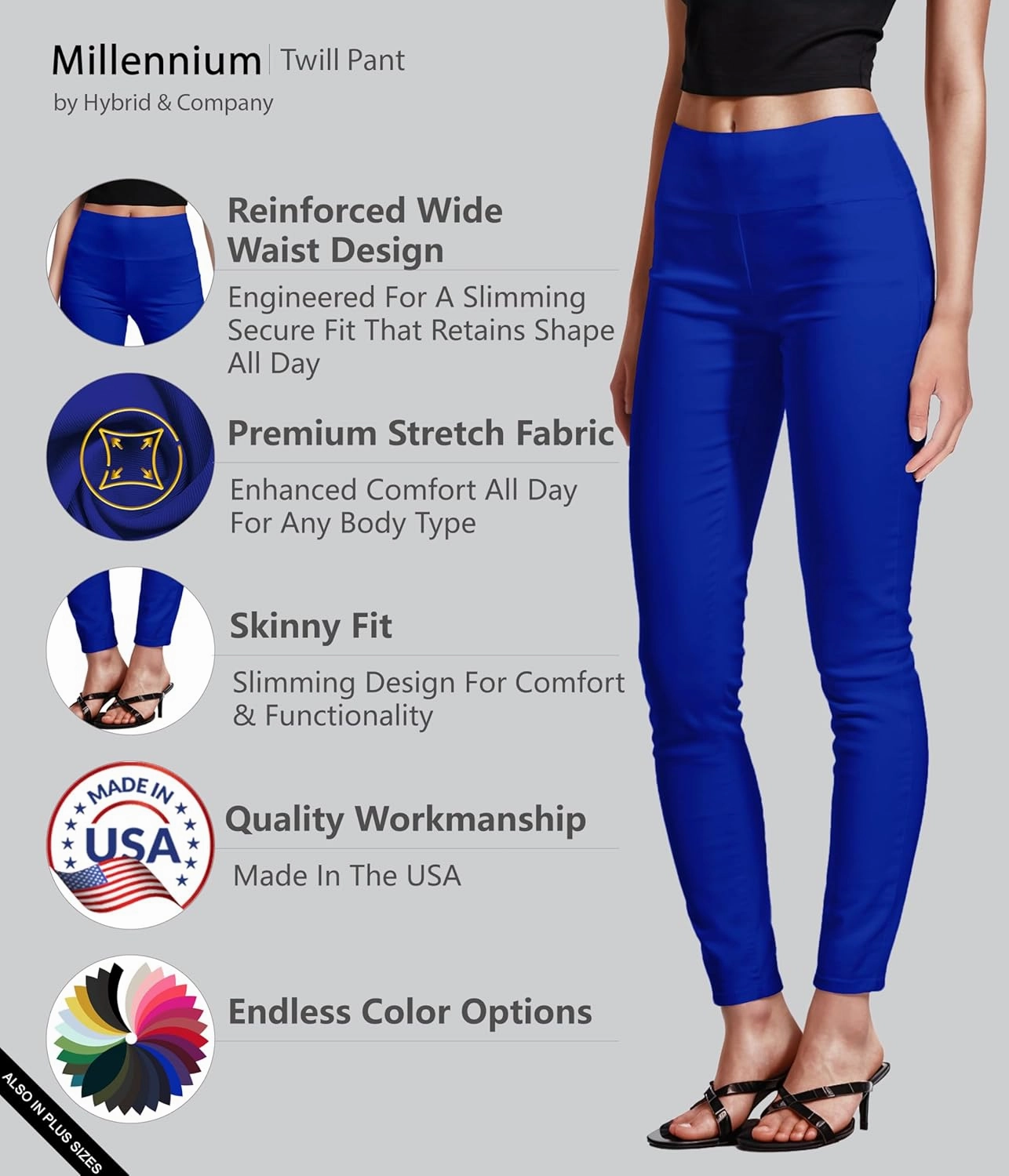 Hybrid & Company Super Comfy Stretch with Full Elastic Waist Pull On Millennium Twill Pant