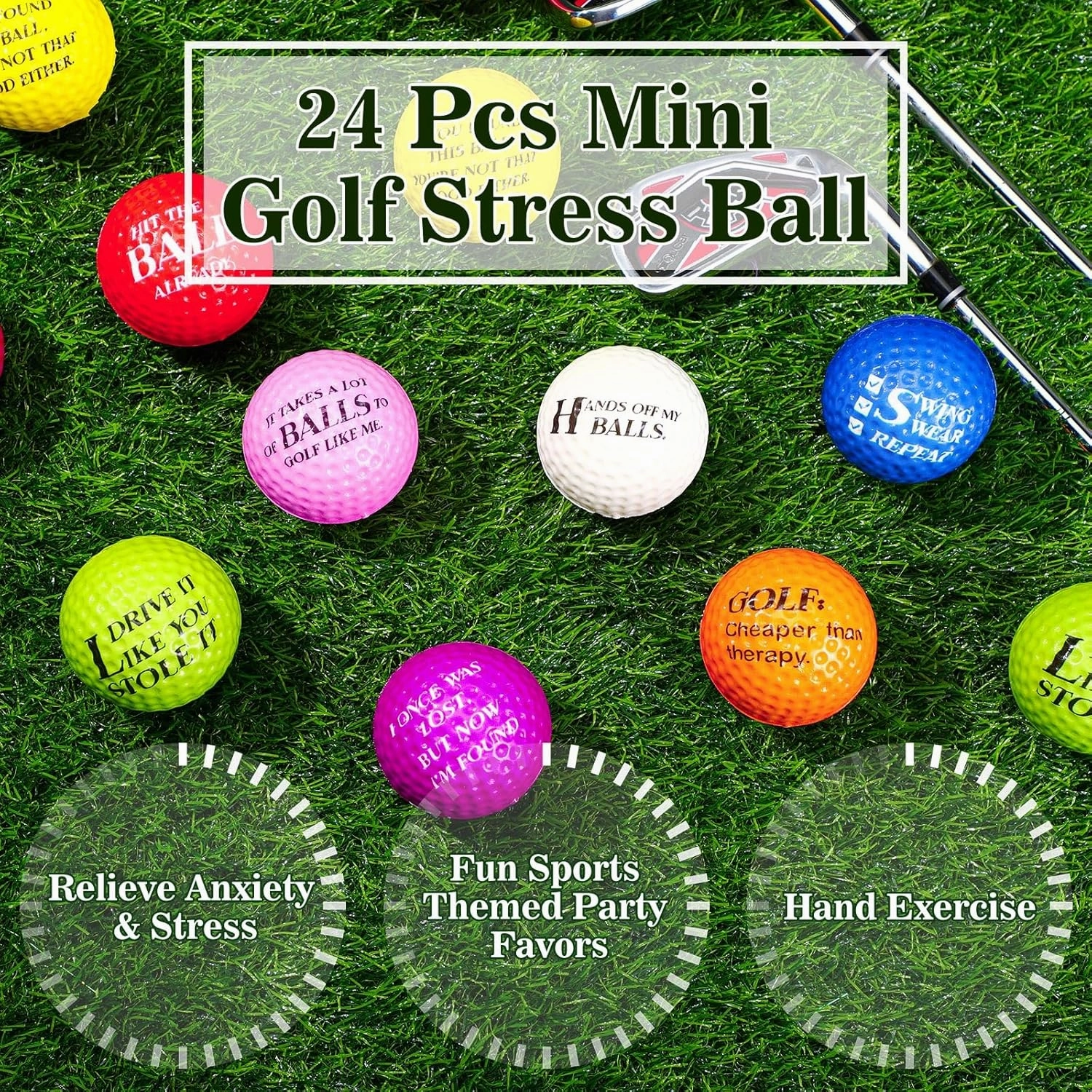 HyDren 24 Pcs Funny Golf Stress Ball Bulk 2.36 Inch Mini Golf Party Favors Foam Squeeze Practice Balls Stress Relief Sports Toys for Adult Birthday Party Gag Gift