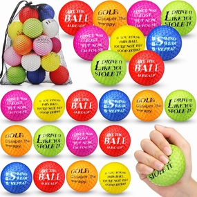 HyDren 24 Pcs Funny Golf Stress Ball Bulk 2.36 Inch Mini Golf Party Favors Foam Squeeze Practice Balls Stress Relief Sports Toys for Adult Birthday Party Gag Gift