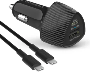 HyperGear SpeedBoost 25W USB-C PD   12W USB Fast CLA Car Charger w/ PPS 4ft USB-C Cable - Black