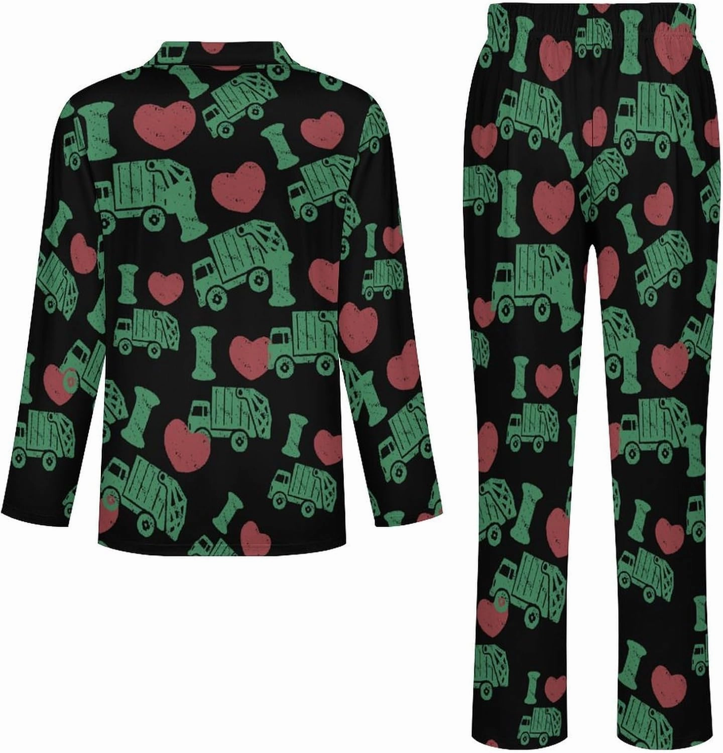 I Love Garbage Truck Pajamas for Women Men Sleepwear Long Sleeve Button Down Nightwear Lounge Pjs