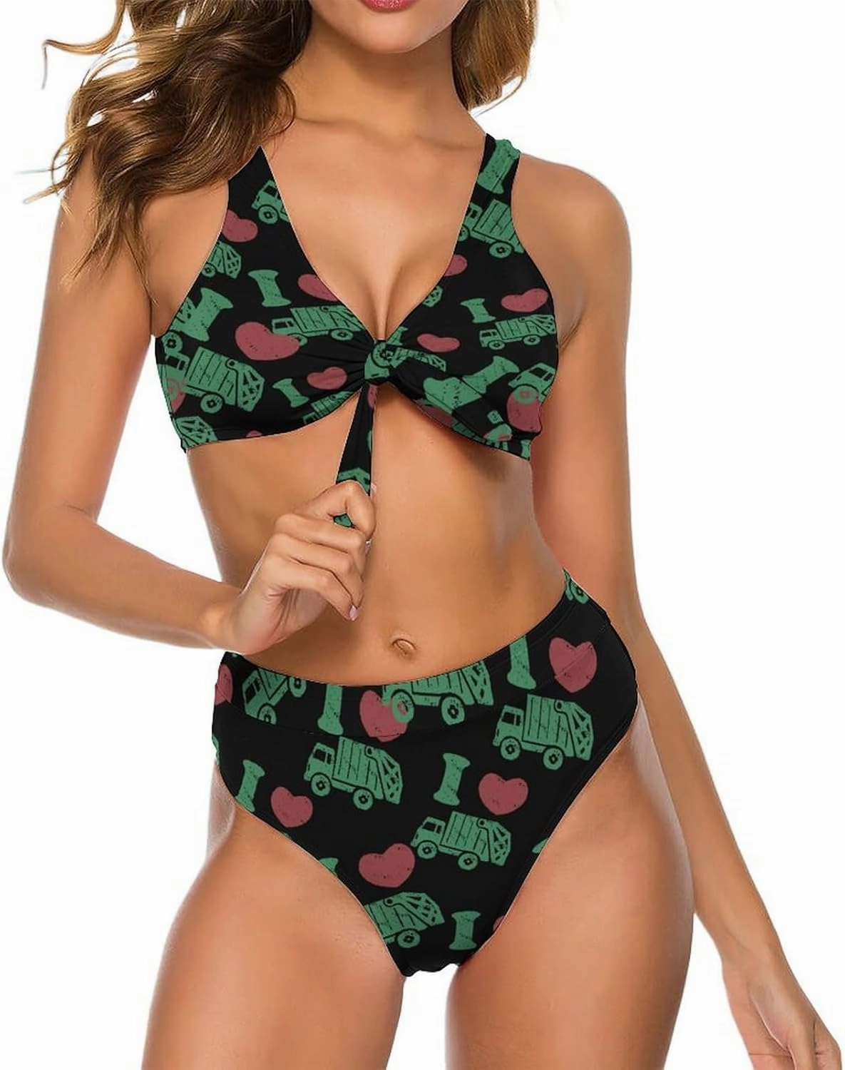I Love Garbage Truck Women's Bikini Set Swimsuits 2 Piece Bathing Suit Lace-up