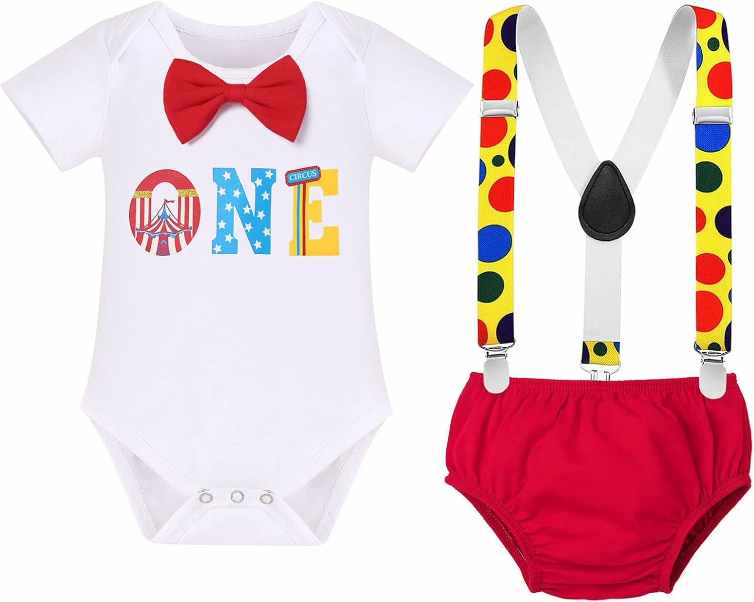 IBTOM CASTLE Circus Carnival Theme 1st Birthday Cake Smash Outfit for Baby Boy Suspenders Bowtie Hat Photo Props Costume