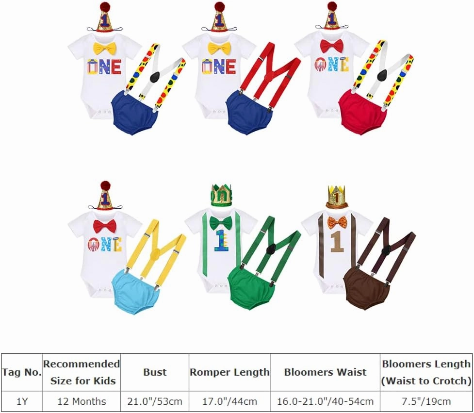 IBTOM CASTLE Circus Carnival Theme 1st Birthday Cake Smash Outfit for Baby Boy Suspenders Bowtie Hat Photo Props Costume