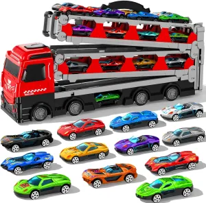 IHAHA 78 inches Transport Truck with 12pcs Die-Cast Cars Toys, Cars Toddler Toys Gifts for 3 4 5 6 7 Years Old Boys Girls Kids, Boys Toys Age 3-5 4-7