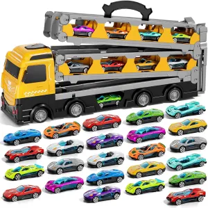 IHAHA 78 inches Transport Truck with 24pcs Die-Cast Cars Toys, Cars Toddler Toys Gifts for 2 3 4 5 6 7 Years Old Boys Girls Kids, Boys Toys Age 3-5 4-7
