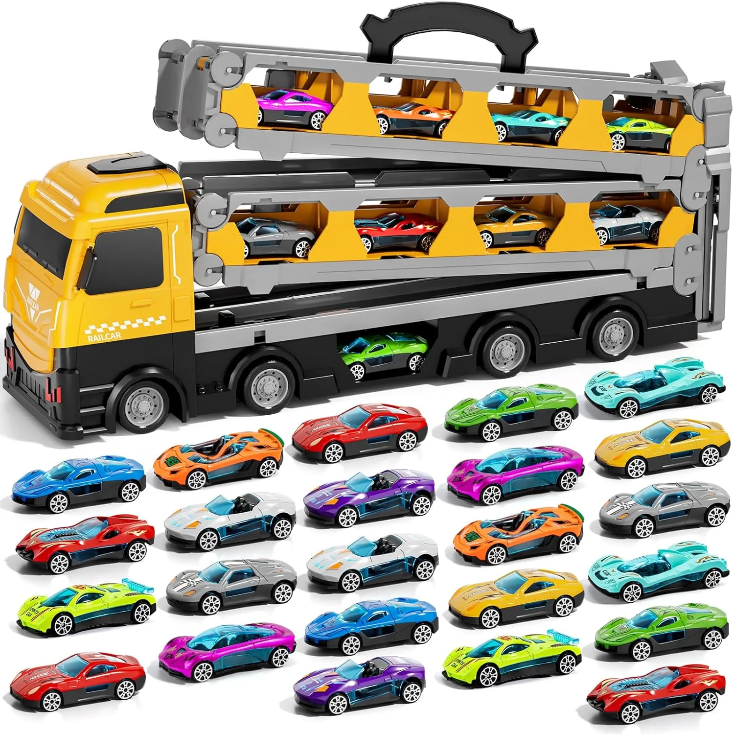 IHAHA 78 inches Transport Truck with 24pcs Die-Cast Cars Toys, Cars Toddler Toys Gifts for 2 3 4 5 6 7 Years Old Boys Girls Kids, Boys Toys Age 3-5 4-7