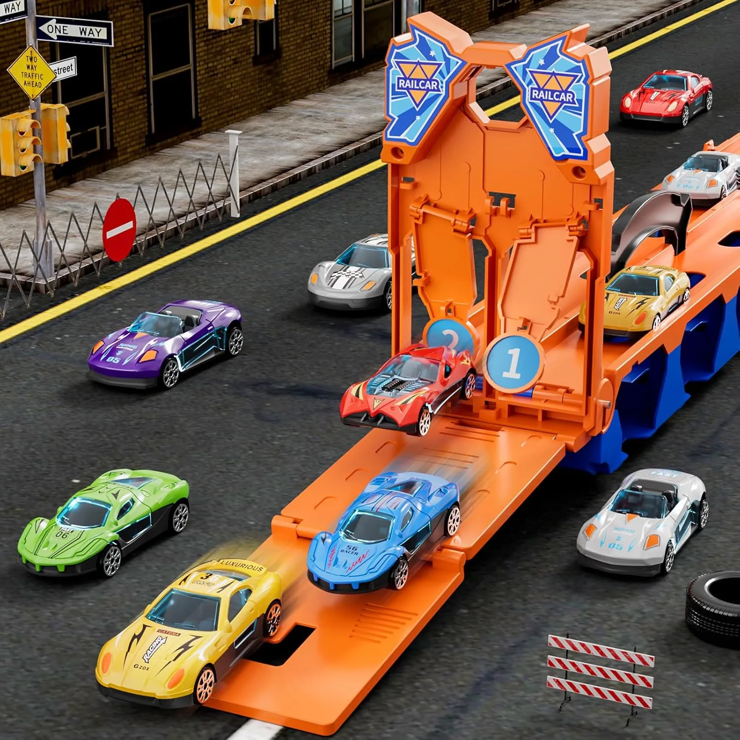 iHaHa 78 inches Transport Truck with 24pcs Die-Cast Cars Toys, Cars Toddler Toys Gifts for 2 3 4 5 6 7 Years Old Boys Girls Kids, Boys Toys Age 3-5 4-7