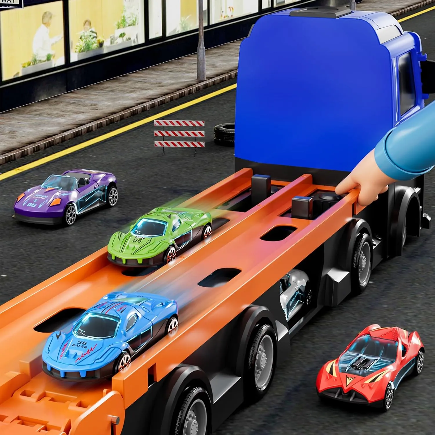 iHaHa 78 inches Transport Truck with 24pcs Die-Cast Cars Toys, Cars Toddler Toys Gifts for 2 3 4 5 6 7 Years Old Boys Girls Kids, Boys Toys Age 3-5 4-7