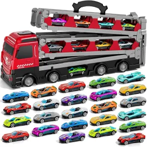 IHAHA 78 inches Transport Truck with 24pcs Die-Cast Cars Toys, Cars Toddler Toys Gifts for 2-7 Years Old Boys & Girls, Blue Modern Truck Toys