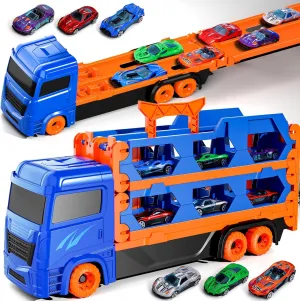 iHaHa Toddler Toys for 3 4 5 6 Years Old Boys, Die-Cast Transport Truck Car Toys 61-Inch Race Track for Boys Kids, Toddler Car Toys Track Set for Kids Boys Girls
