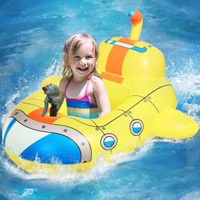 Inflatable Kids Pool Float with Water Gun, Cute Submarine Car Shape Pool Float, Pool Toys for Children, Ride-On Floaties with Squirt Gun for 3-7 Years Boys Girls