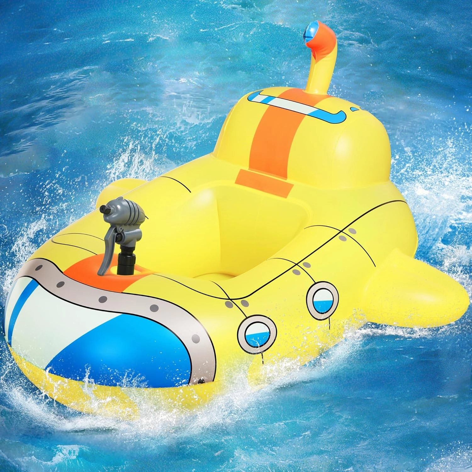Inflatable Kids Pool Float with Water Gun, Cute Submarine Car Shape Pool Float, Pool Toys for Children, Ride-On Floaties with Squirt Gun for 3-7 Years Boys Girls