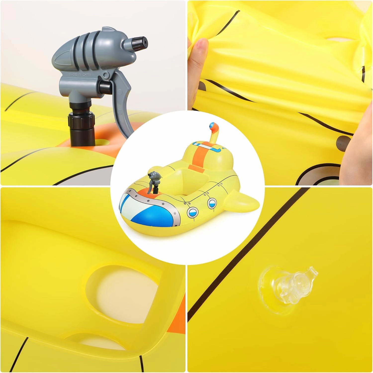 Inflatable Kids Pool Float with Water Gun, Cute Submarine Car Shape Pool Float, Pool Toys for Children, Ride-On Floaties with Squirt Gun for 3-7 Years Boys Girls
