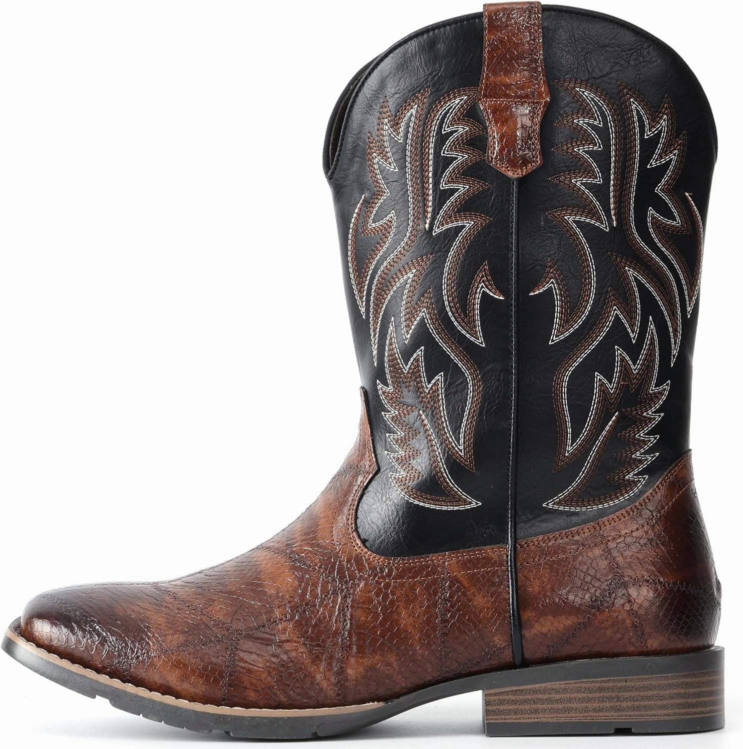 IUV Cowboy Boots For Men Square Toe Western Retro Boot Durable Classic Fashionable Embroidered Pull On Slip Resistant Boots