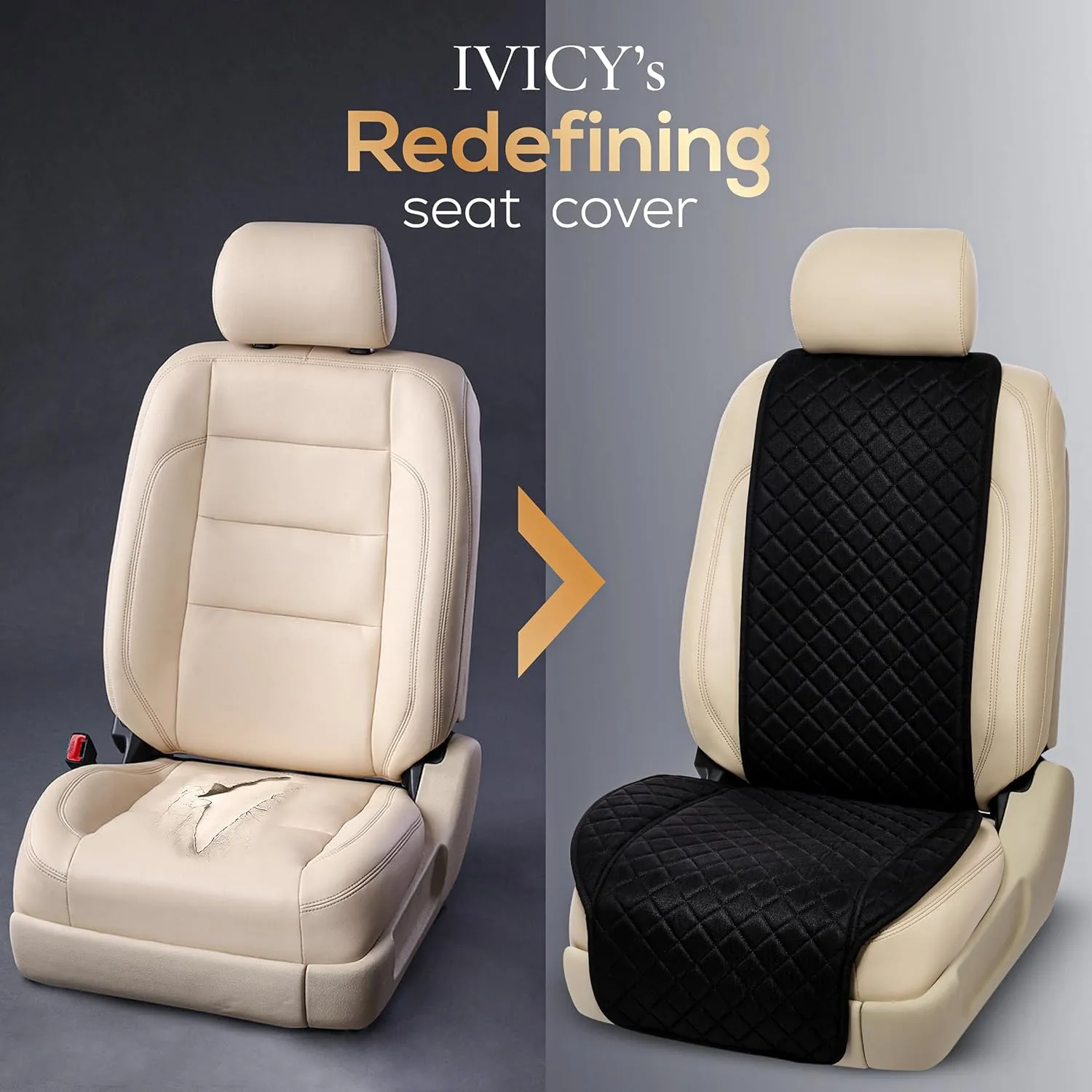 IVICY Linen Car Seat Cover for Cars - Non-Slip Soft & Breathable - Front Car Seat Protector Covers Universal Fits Most Automotive, Vans, SUVs, Trucks - 1 Unit - Black