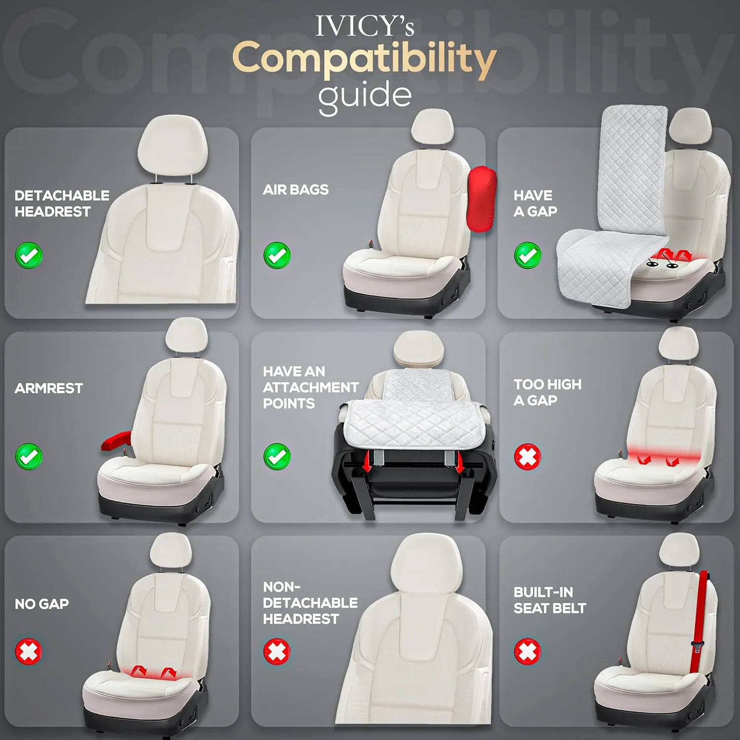 IVICY Linen Car Seat Cover for Cars - Non-Slip Soft & Breathable - Front Car Seat Protector Covers Universal Fits Most Automotive, Vans, SUVs, Trucks - 1 Unit - Black