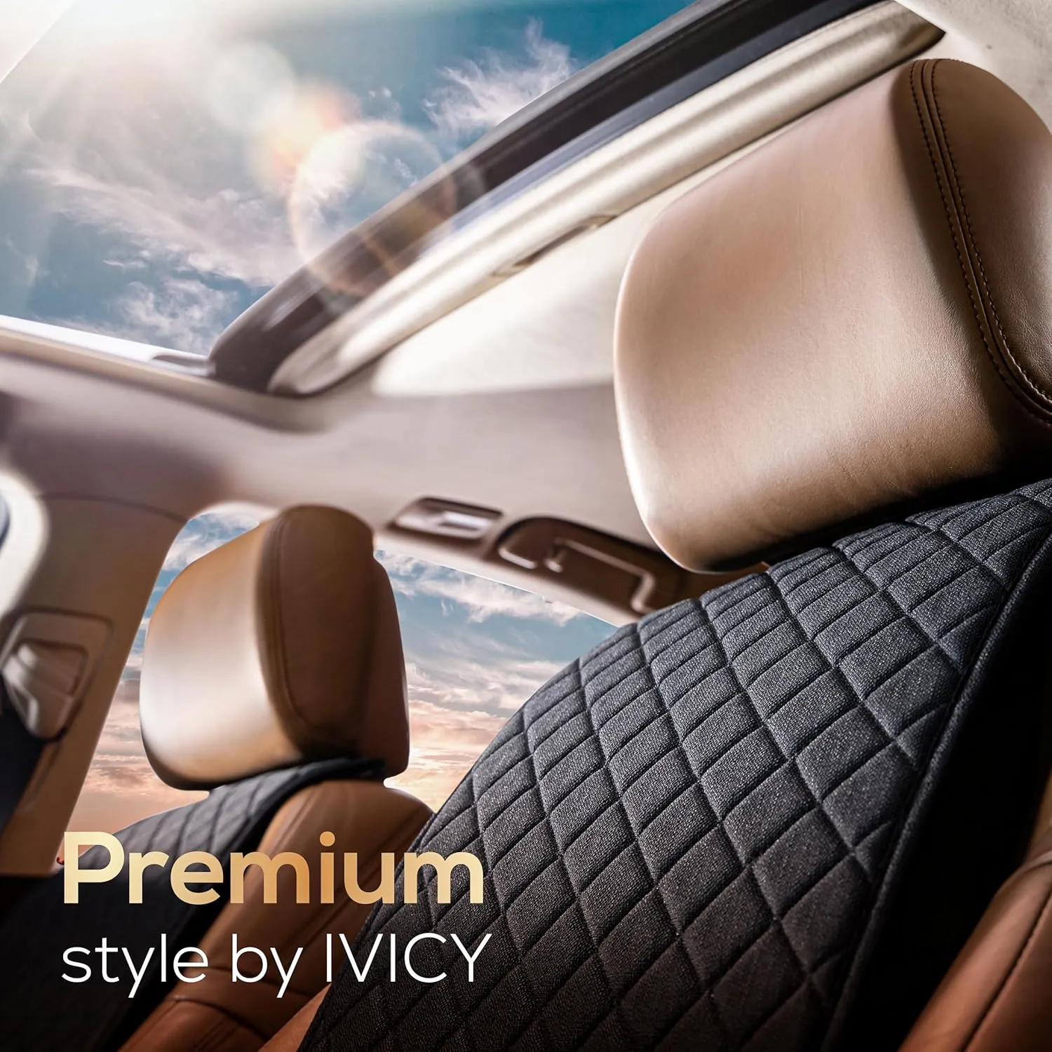 IVICY Linen Car Seat Cover for Cars - Non-Slip Soft & Breathable - Front Car Seat Protector Covers Universal Fits Most Automotive, Vans, SUVs, Trucks - 1 Unit - Black