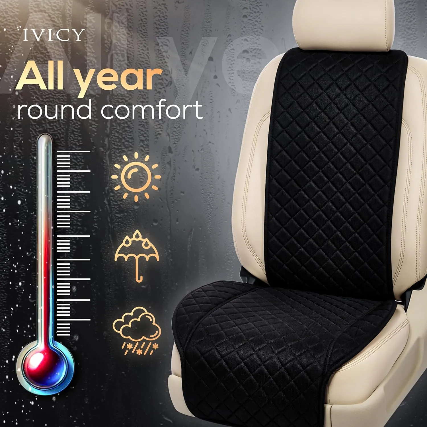 IVICY Linen Car Seat Cover for Cars - Non-Slip Soft & Breathable - Front Car Seat Protector Covers Universal Fits Most Automotive, Vans, SUVs, Trucks - 1 Unit - Black