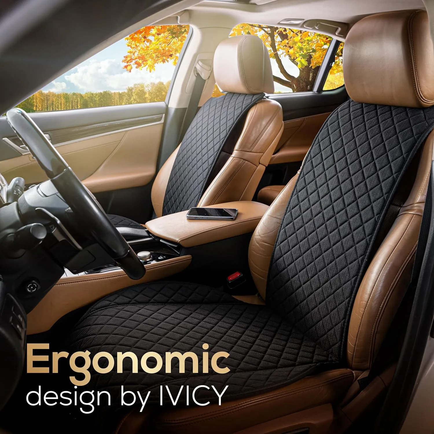 IVICY Linen Car Seat Cover for Cars - Non-Slip Soft & Breathable - Front Car Seat Protector Covers Universal Fits Most Automotive, Vans, SUVs, Trucks - 1 Unit - Black