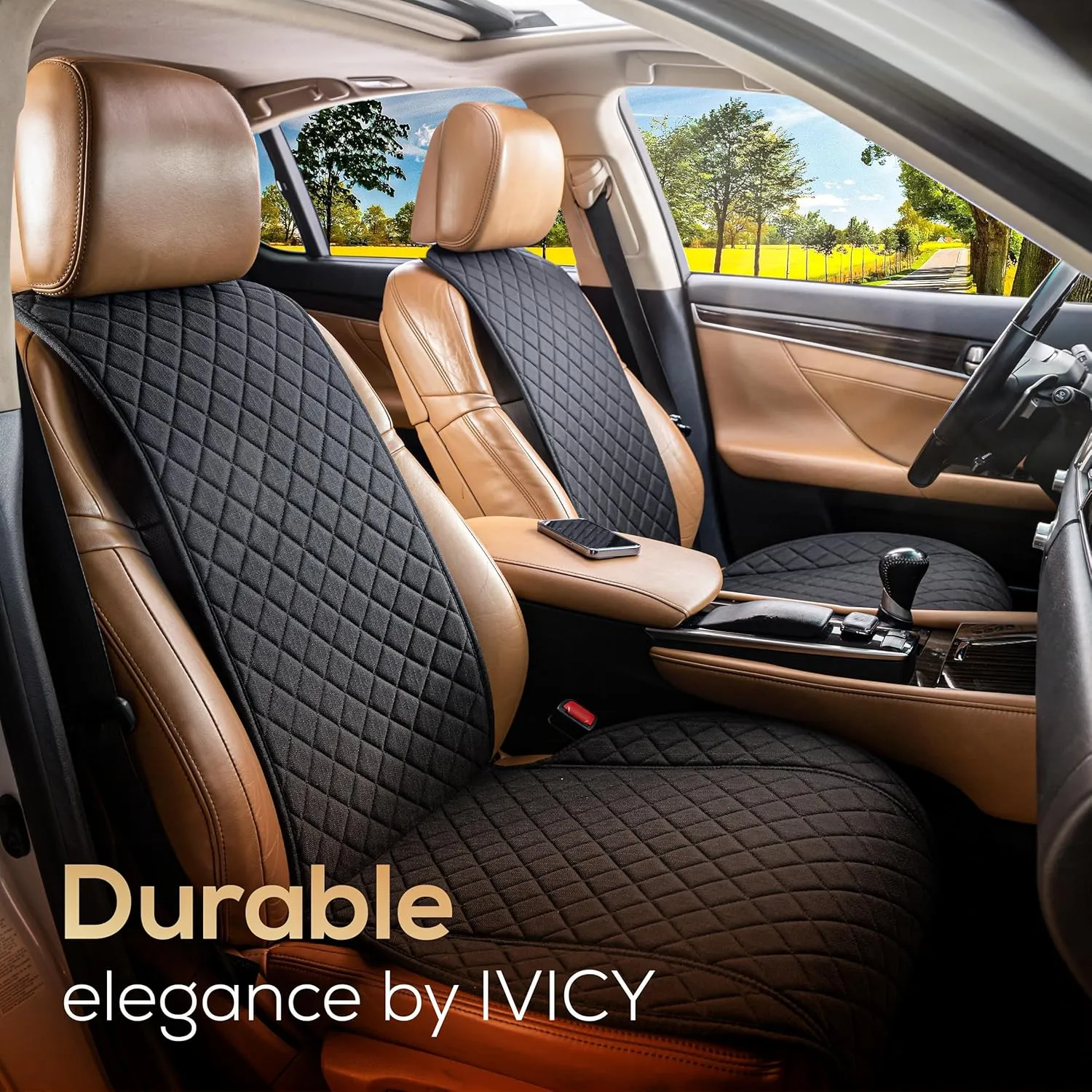 IVICY Linen Car Seat Cover for Cars - Non-Slip Soft & Breathable - Front Car Seat Protector Covers Universal Fits Most Automotive, Vans, SUVs, Trucks - 1 Unit - Black