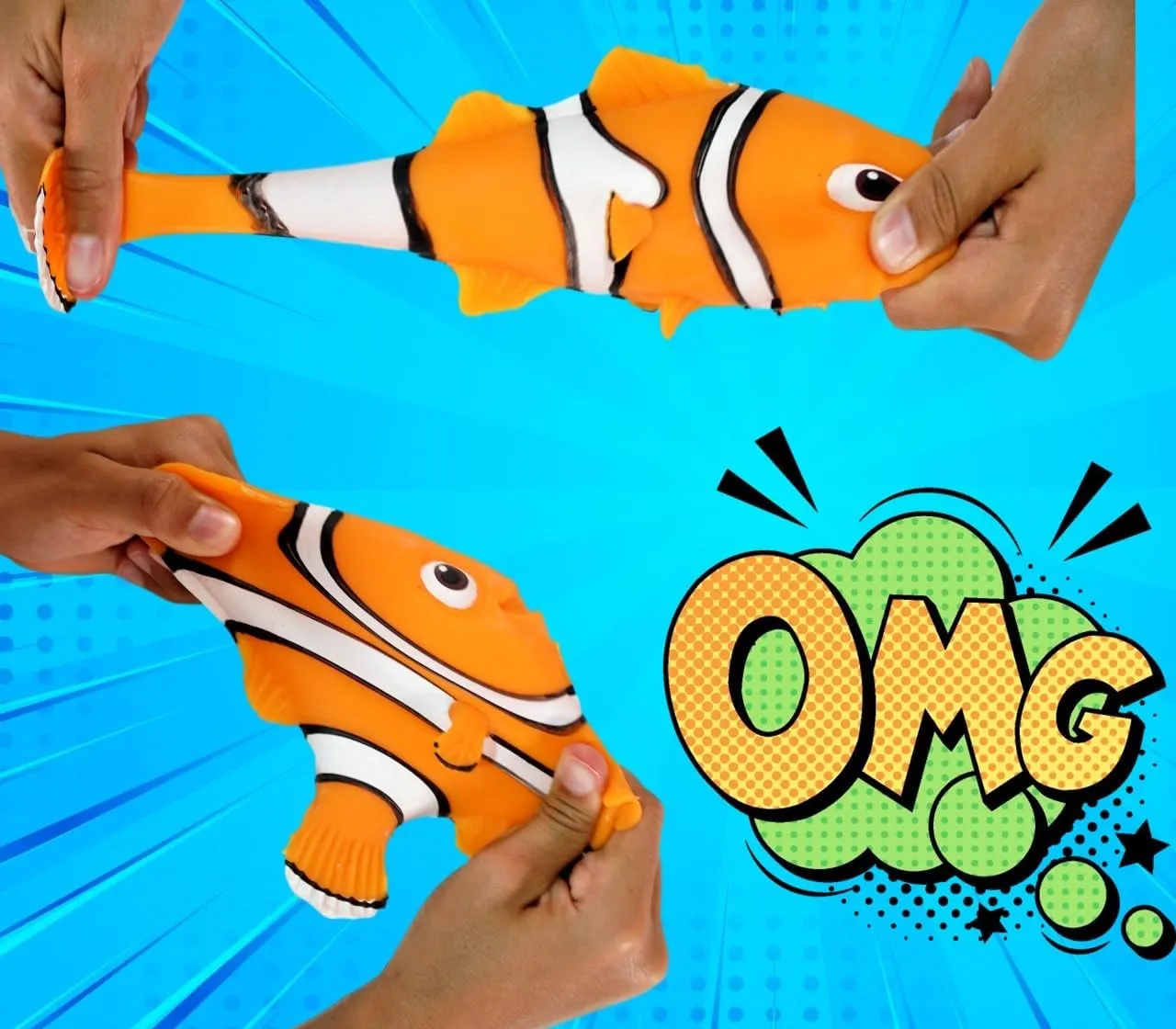 JA-RU Disney Squish and Pull Stretchy Toys (6 Pack). Nemo Figures, Stress Reliever, Calming Fidget, Kids' Birthday Gifts