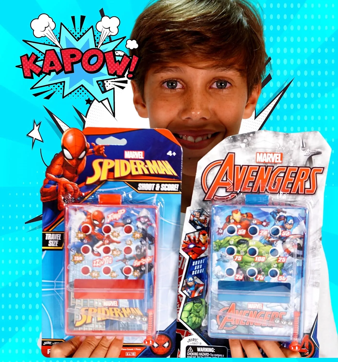 JA-RU Marvel Avengers & Spiderman Pinball Arcade Game (8 Mini Pinball Game Assorted) Superhero Themed Handheld Pinball Games for Kids. Portable Pocket Travel Toy. AB-6807-8