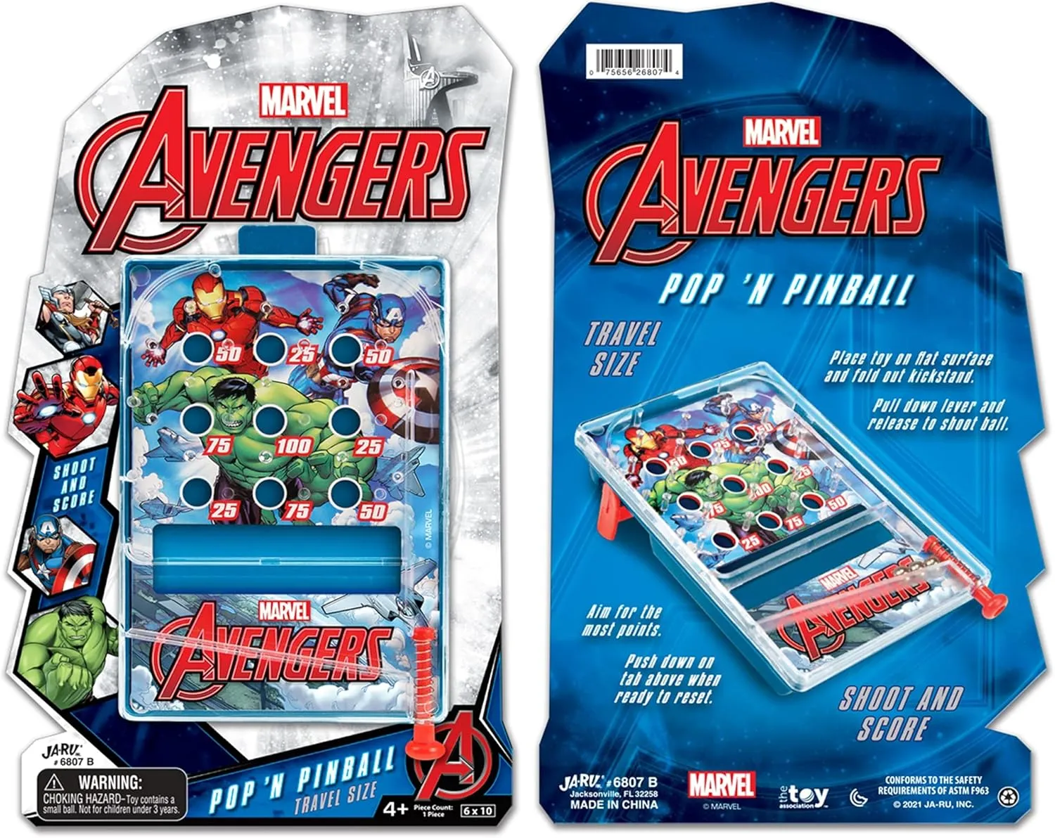 JA-RU Marvel Avengers & Spiderman Pinball Arcade Game (8 Mini Pinball Game Assorted) Superhero Themed Handheld Pinball Games for Kids. Portable Pocket Travel Toy. AB-6807-8