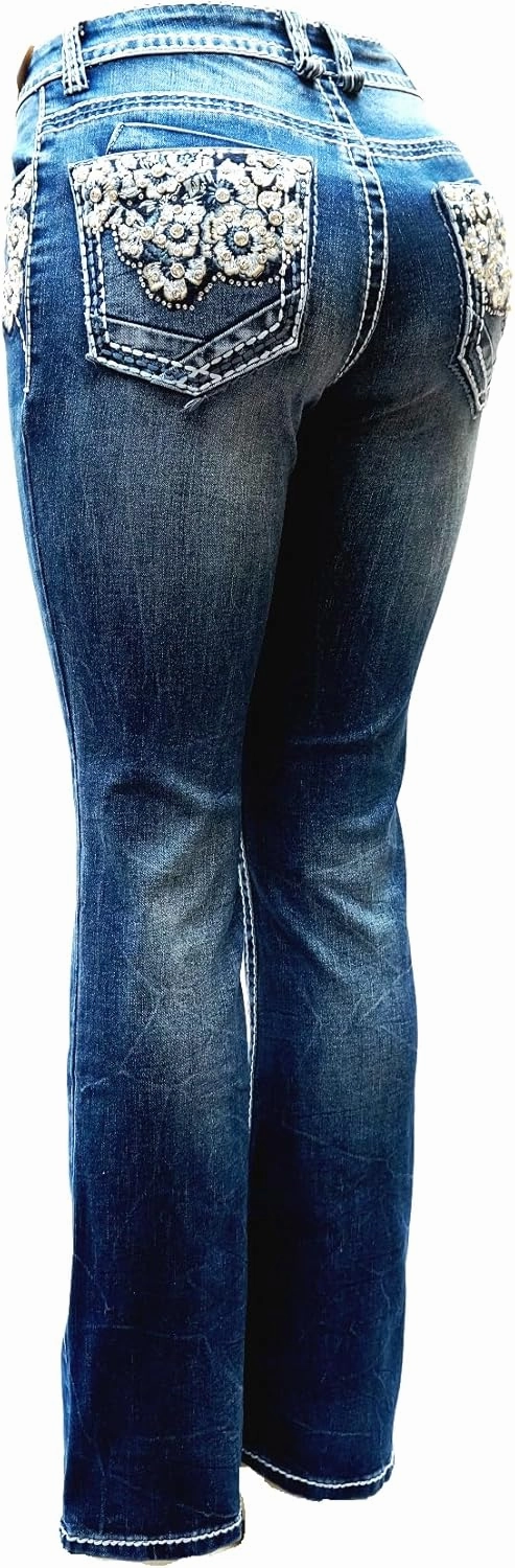 Jack David/Sweet Look Jean Classic Rhinestone Studded Denim Bootcut/Skinny Jeans Stretch