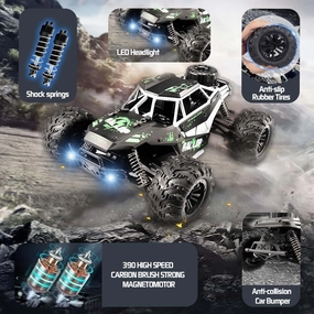 jaming Remote Control Car,2.4GHz High Speed Racer 35KM/H RC Cars Toys, 1:16 Off-Road Drift RC Truck with LED Headlight 4WD 390 Motor Electric Vehicle Toys Gifts for Kids and Adults (Green)