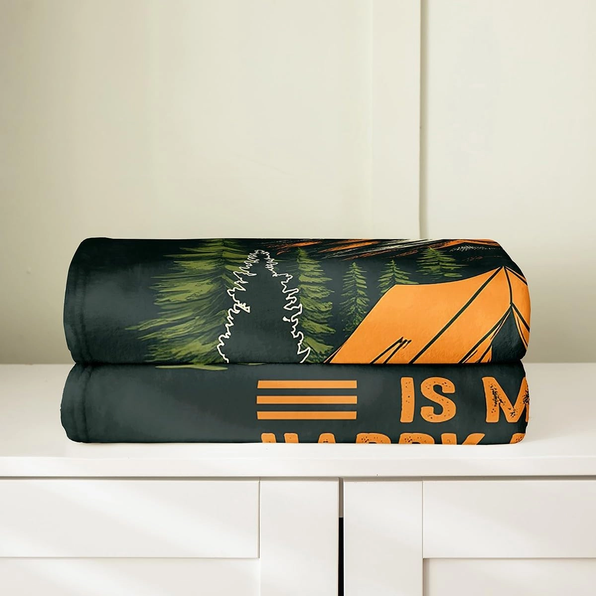 jejeloiu Camping Fleece Throw Blanket 40"x50", Kids Rv Camping Flannel Blanket Plush Fuzzy Boys Girls Happy Camping Fleece Throw Blanket Farmhouse