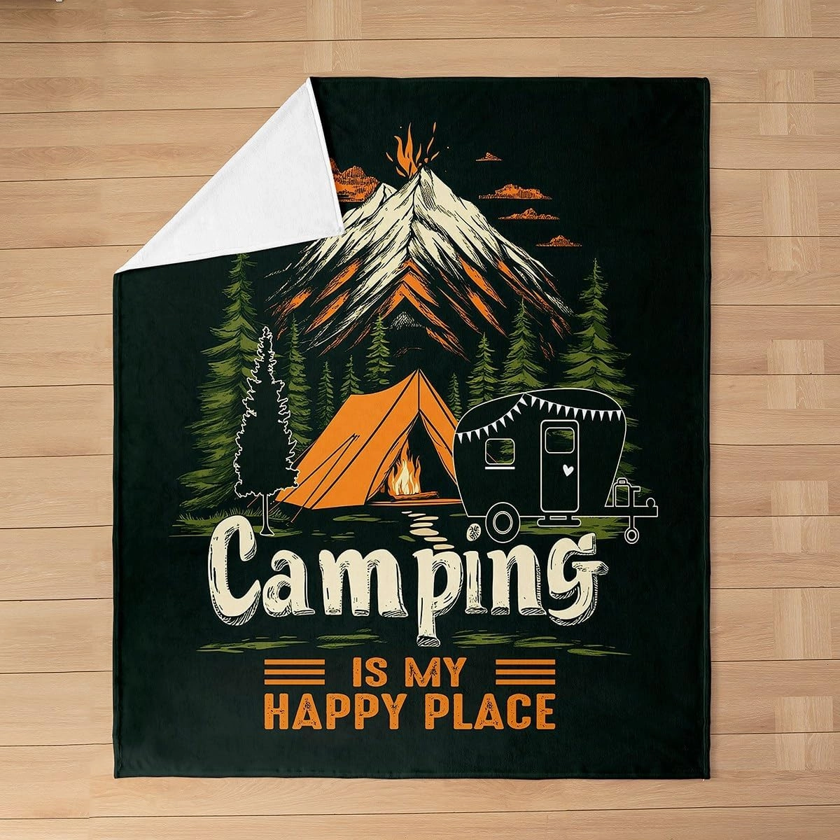 jejeloiu Camping Fleece Throw Blanket 40"x50", Kids Rv Camping Flannel Blanket Plush Fuzzy Boys Girls Happy Camping Fleece Throw Blanket Farmhouse