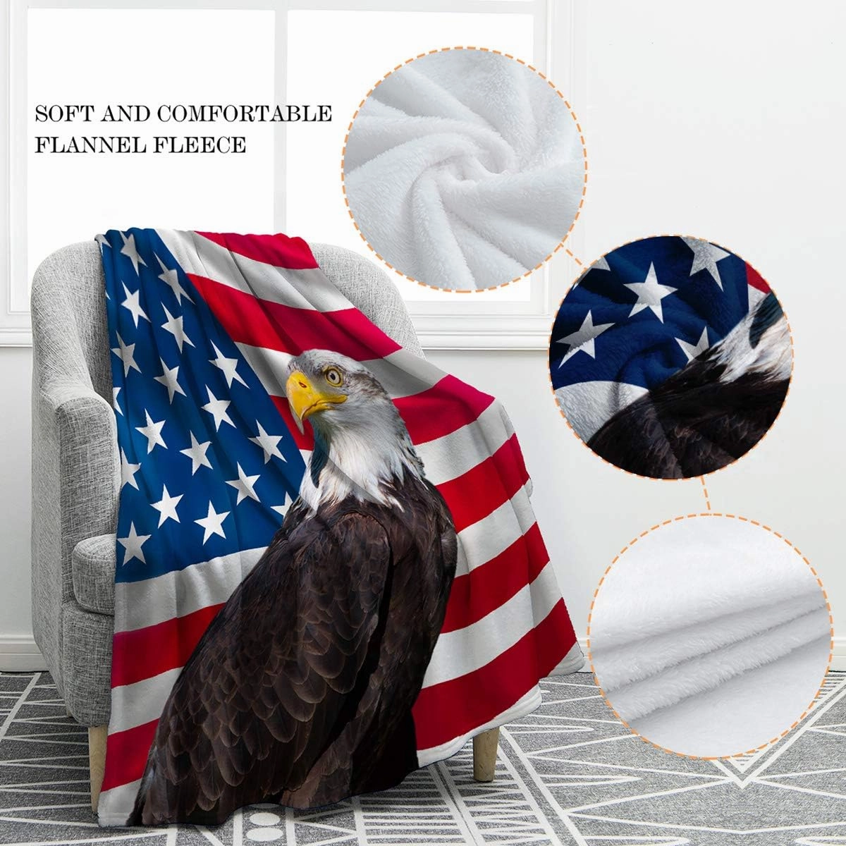 Jekeno American Flag Gifts Blanket for Men Women, Eagle USA Flag Throw Blankets for Adult Kids Boys Girls, Christmas Birthday Independence Day American Decor Gifts for Home Bed Couch