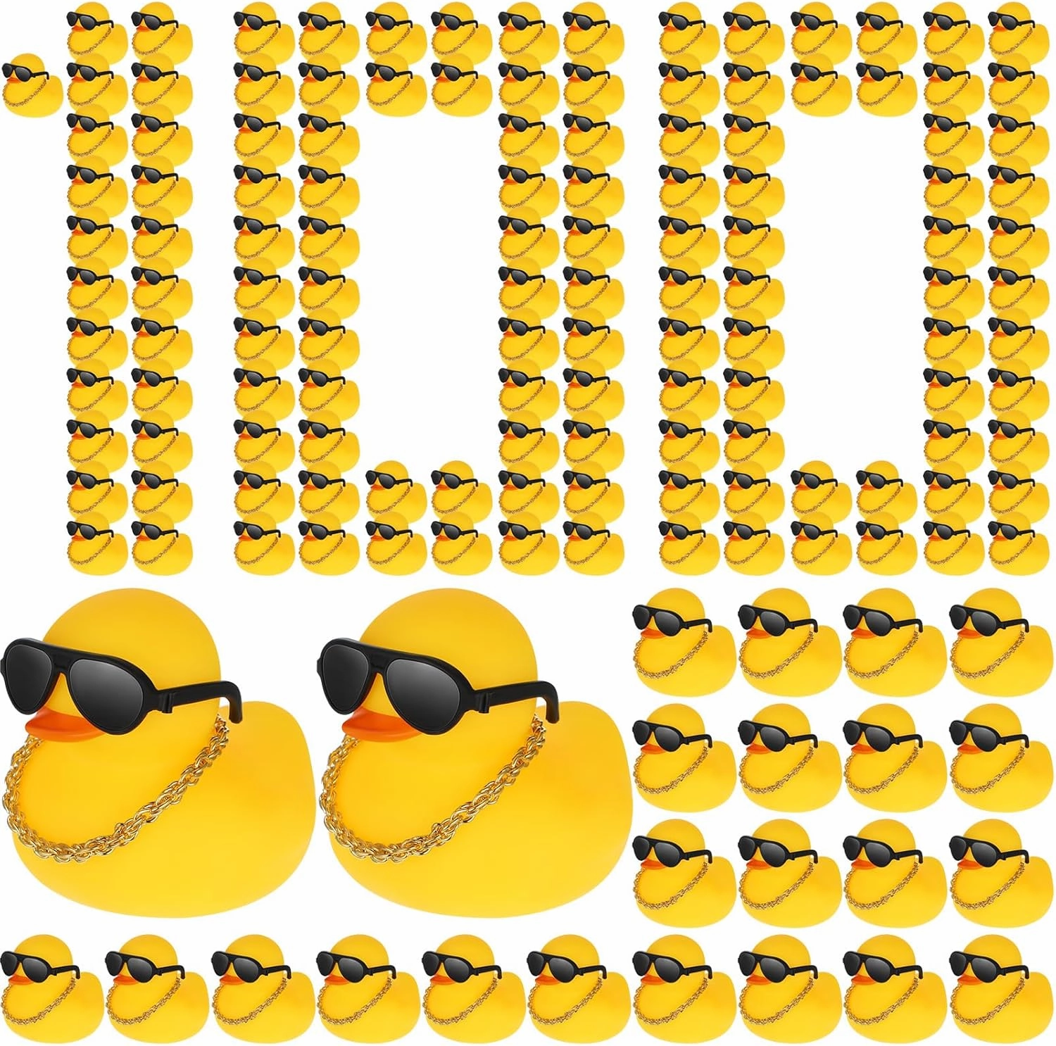Jerify 48 Pcs Mini Rubber Ducks with Sunglasses Small Rubber Ducks in Bulk with Gold Chain Floating Bathtub Toys for Baby Shower Cruise Birthday Party Favors Christmas Valentine Gifts