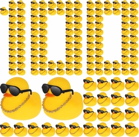 Jerify 48 Pcs Mini Rubber Ducks with Sunglasses Small Rubber Ducks in Bulk with Gold Chain Floating Bathtub Toys for Baby Shower Cruise Birthday Party Favors Christmas Valentine Gifts