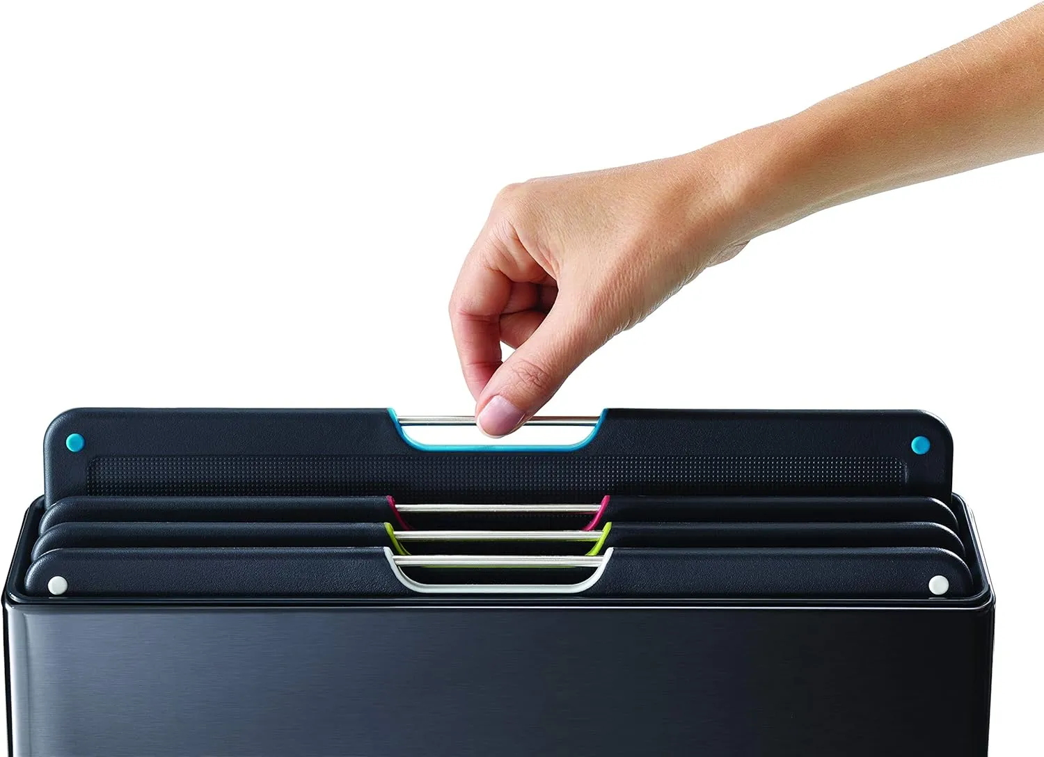Joseph Joseph Folio 4-Piece Colour coded Cutting Board Set, Stainless Steel Slimline case for organized Kitchen storage, Black