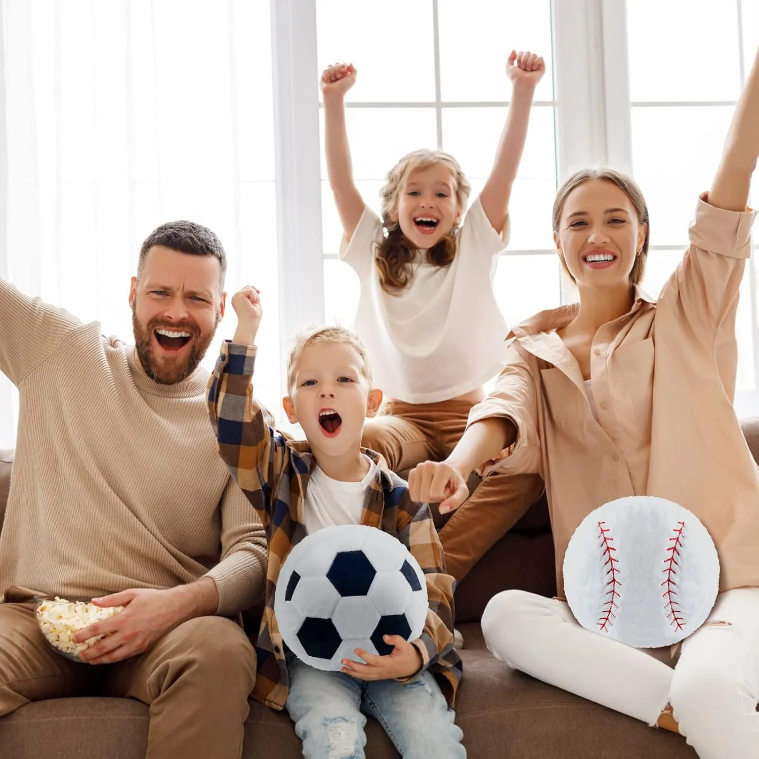 Juexica 4 Pcs Sports Throw Pillows Fluffy Stuffed Soccer Basketball Baseball Pillow Plush Toy Sport Cushion for Room Decor Birthday Present(Medium,Plush)