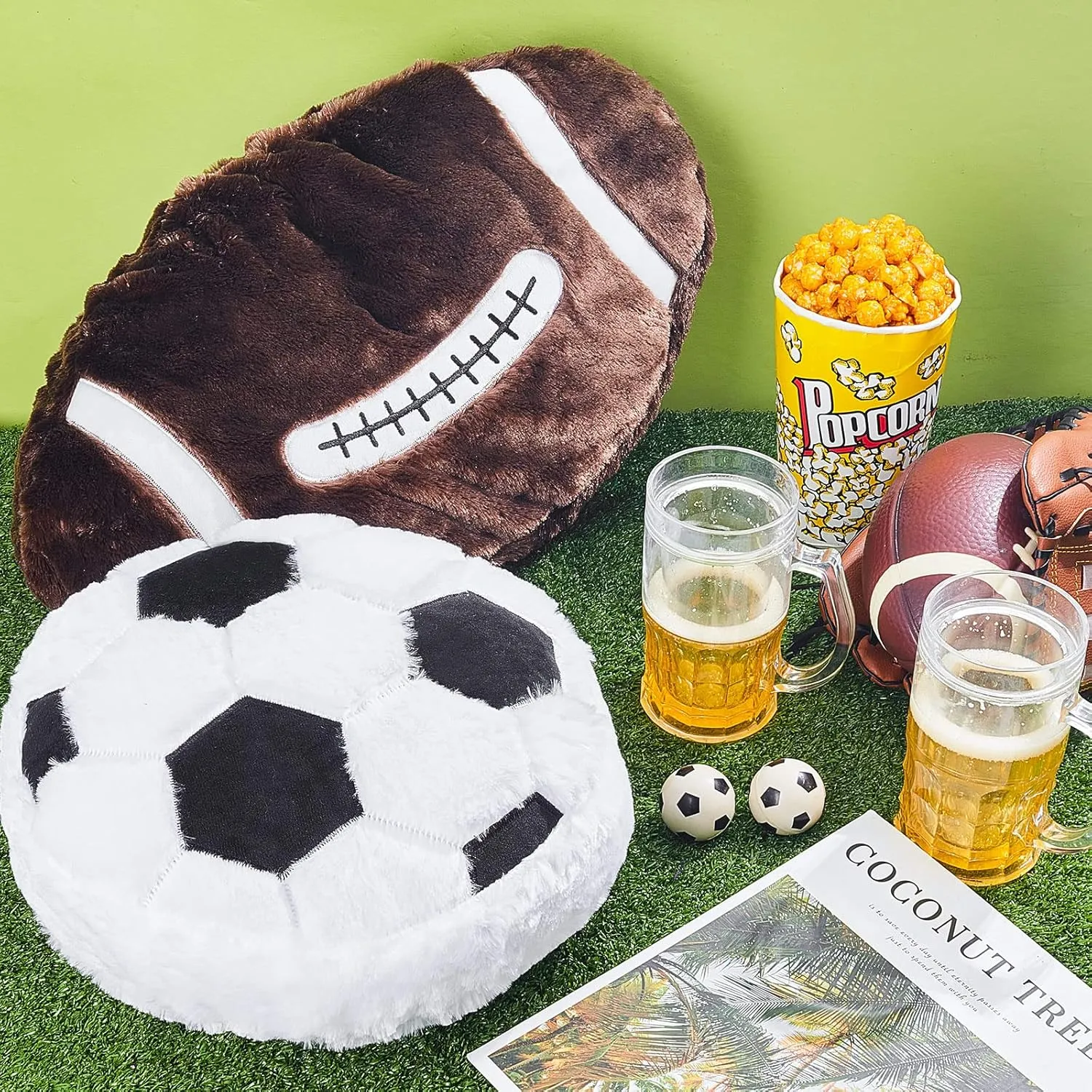 Juexica 4 Pcs Sports Throw Pillows Fluffy Stuffed Soccer Basketball Baseball Pillow Plush Toy Sport Cushion for Room Decor Birthday Present(Medium,Plush)