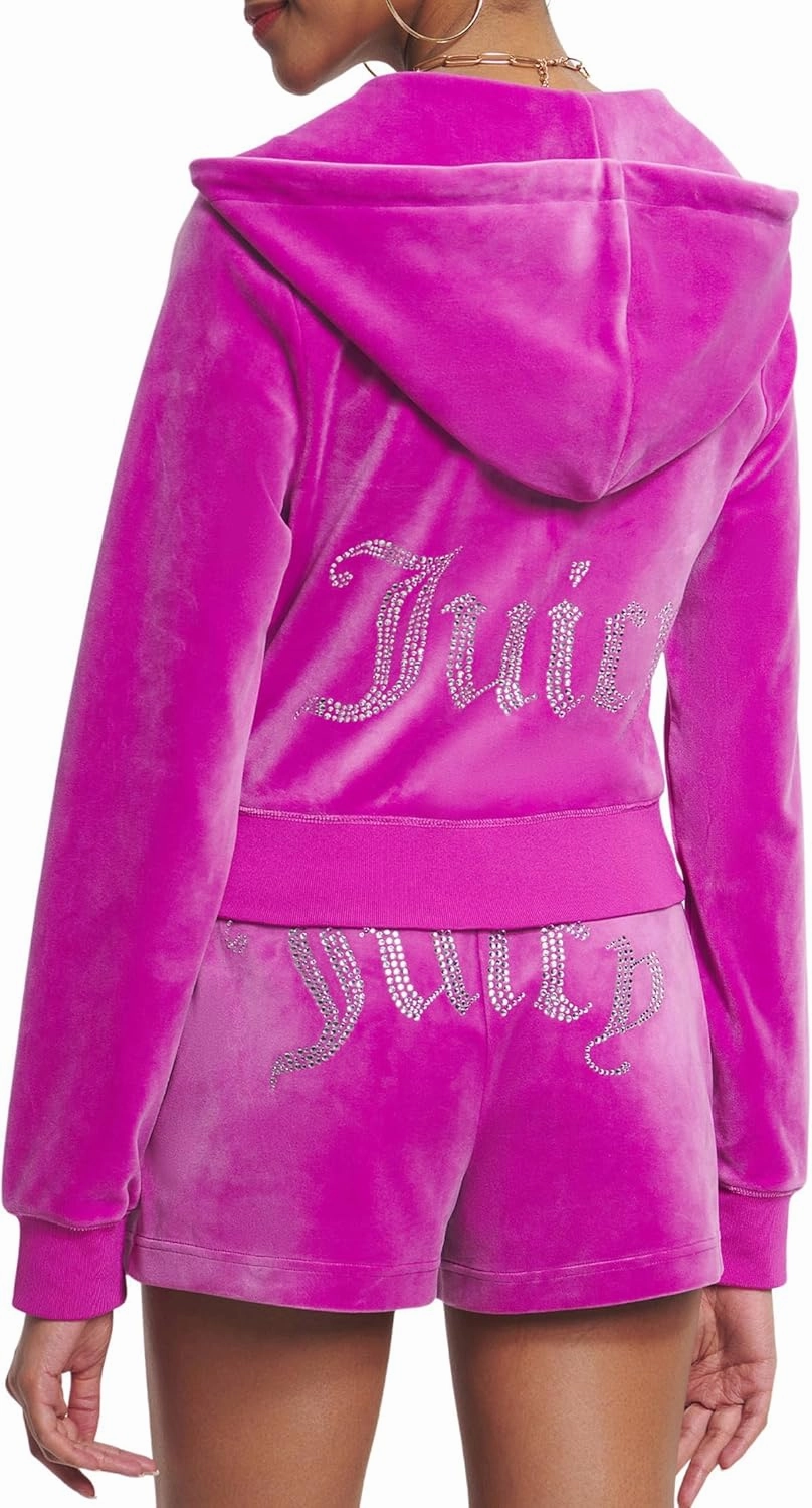 Juicy Couture Women's Solid Classic Juicy Hoodie with Back Bling