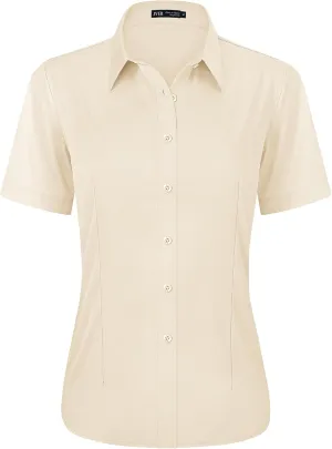 J.VER Womens Button Down Shirts Stretch Wrinkle Free Formal Short Sleeve Dress Shirt Summer Work Blouses Business Casual Tops