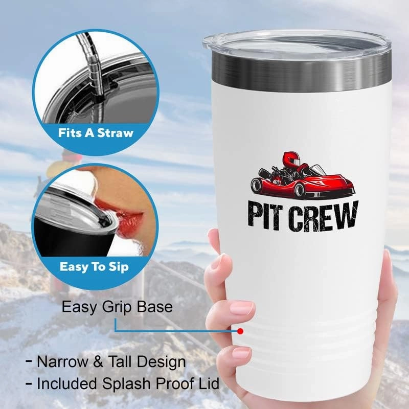 Kart Racing White Viking Tumbler 20oz - Pit Crew - Road Racing Shifter Karts Circuits Cart Racer Competitive Driver Speed Car Enthusiast Hobbies