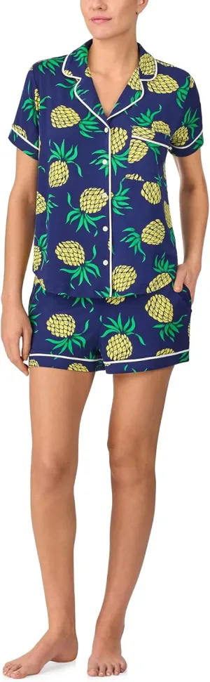 kate spade new york Pajamas for Women 2 Piece Set Comfy Classic Short Sleeve Notch Collar Button Top & Shorts