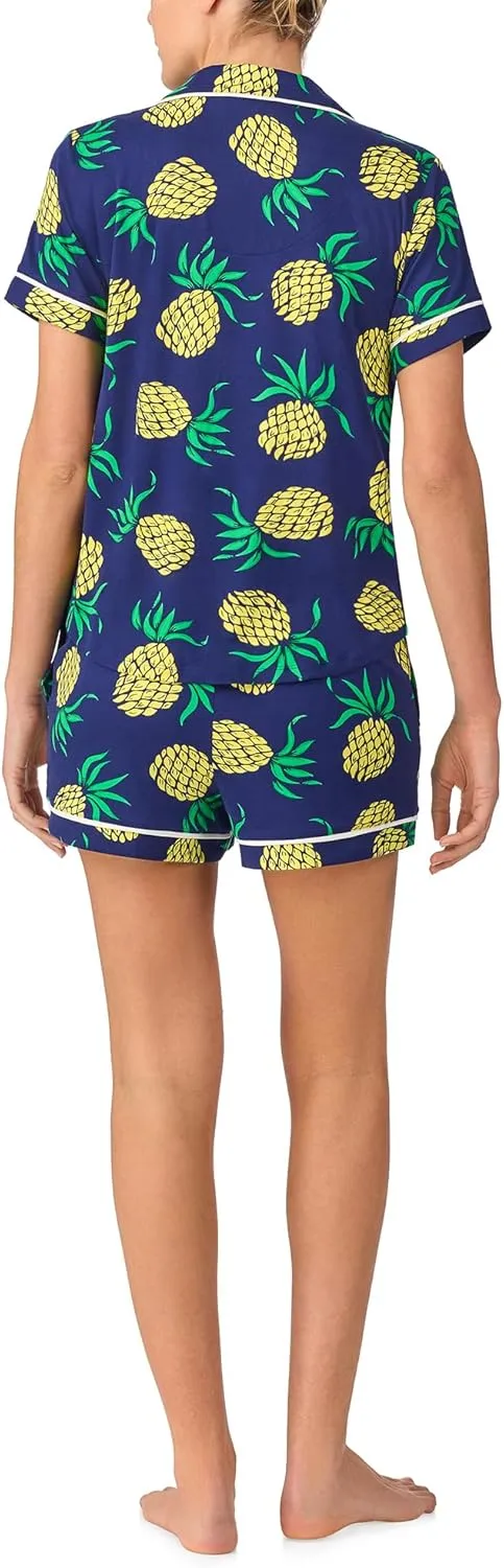 kate spade new york Pajamas for Women 2 Piece Set Comfy Classic Short Sleeve Notch Collar Button Top & Shorts