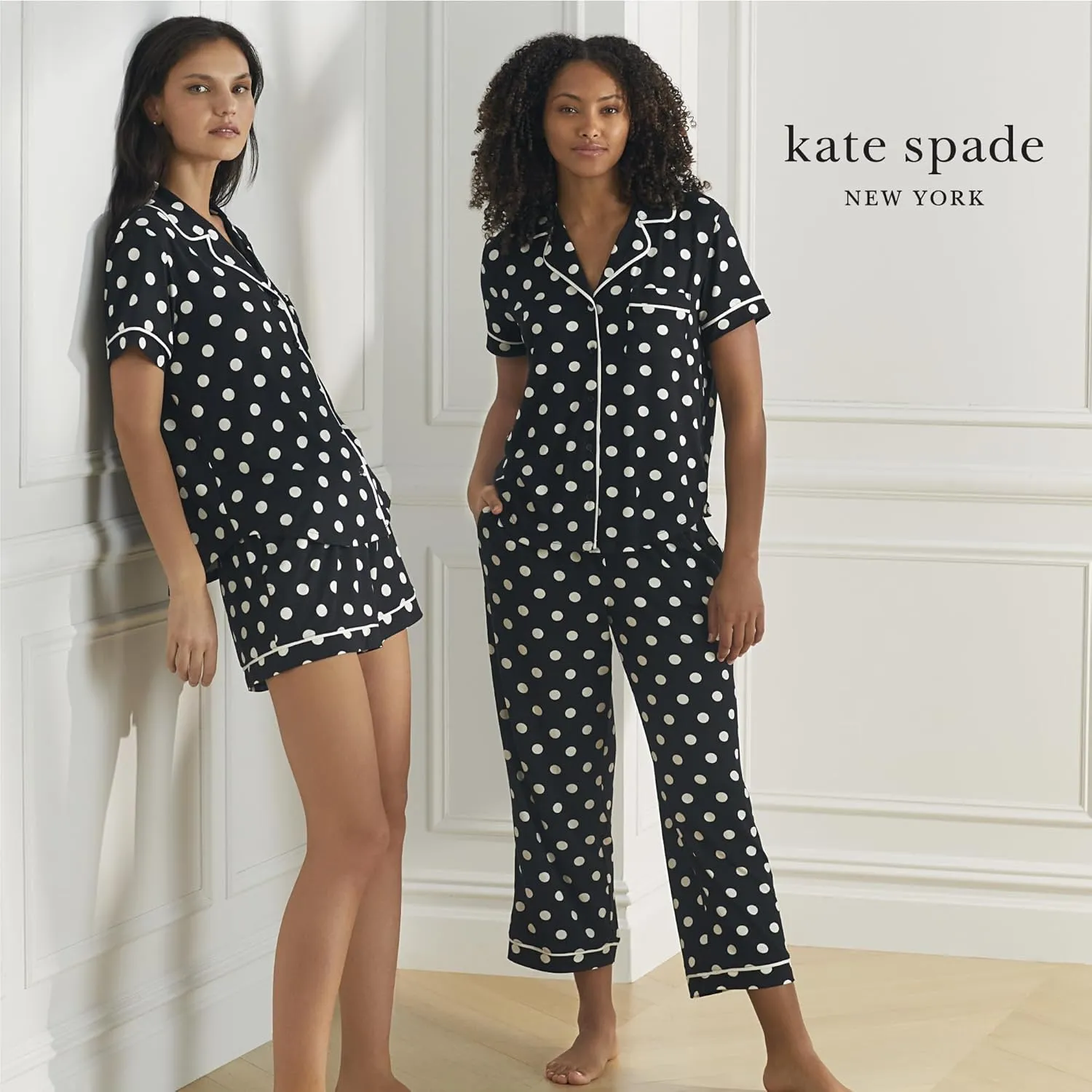 kate spade new york Pajamas for Women 2 Piece Set Comfy Classic Short Sleeve Notch Collar Button Top & Shorts