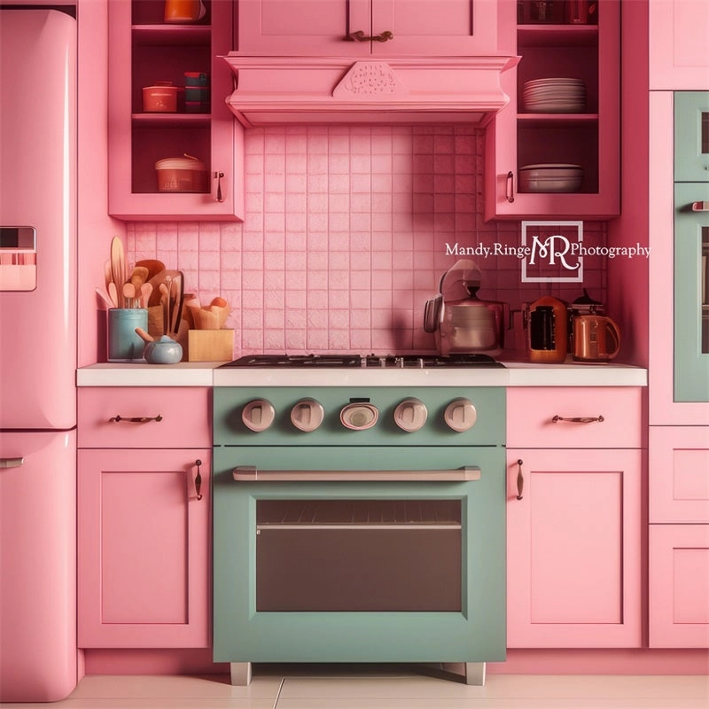 Kate Pink Fantasy Dollhouse Kitchen Backdrop Designed by Mandy Ringe Photography