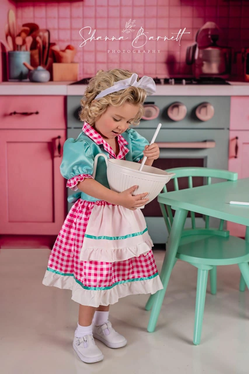 Kate Pink Fantasy Dollhouse Kitchen Backdrop Designed by Mandy Ringe Photography